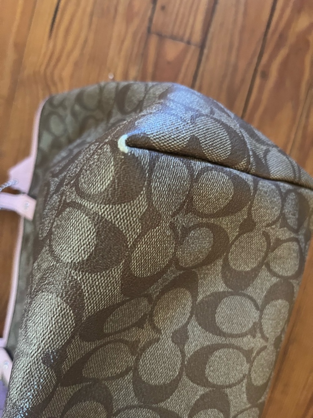 Coach Khaki/Blush Pink Signature City Zip Tote - Picture 7 of 11
